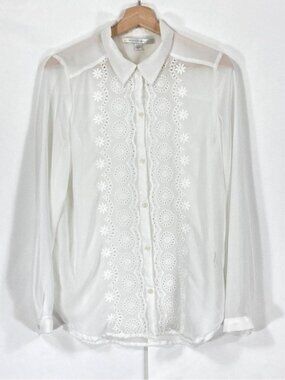 LC Lauren Conrad White Shirt Sheer Grandma Core Dainty Feminine Classic S